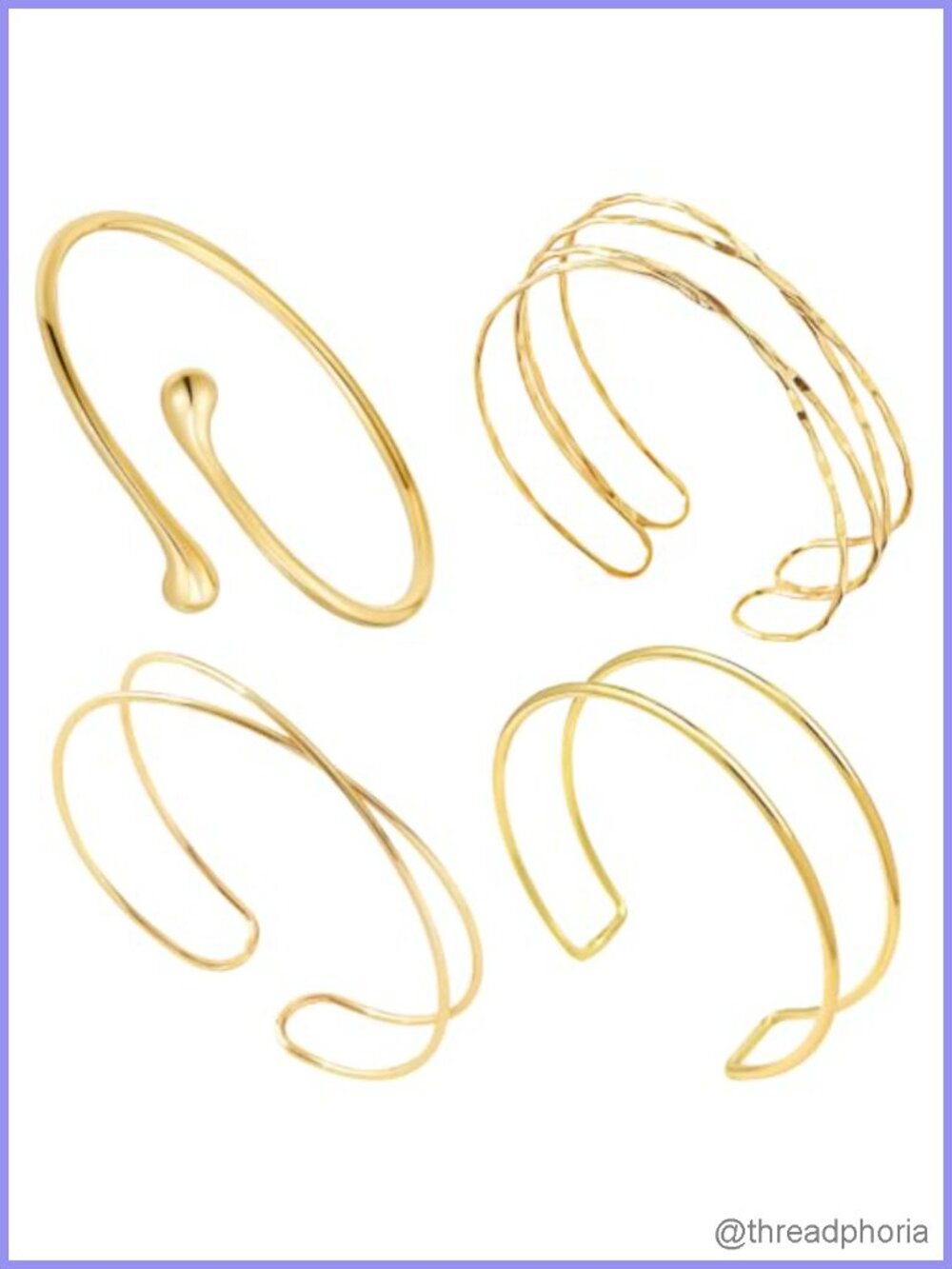 4 Pcs Gold Adjustable Arm Cuffs Set - Minimalist Stackable Upper Arm Bracelets